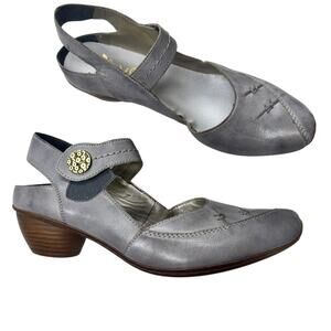 Reiker Grey Leather Artsy Mary Jane Heels Womens 9.5 Lagenlook Casual Funky